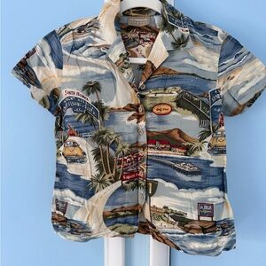 Liz Claiborne Beach Golf Print Shirt - Blue and Tan